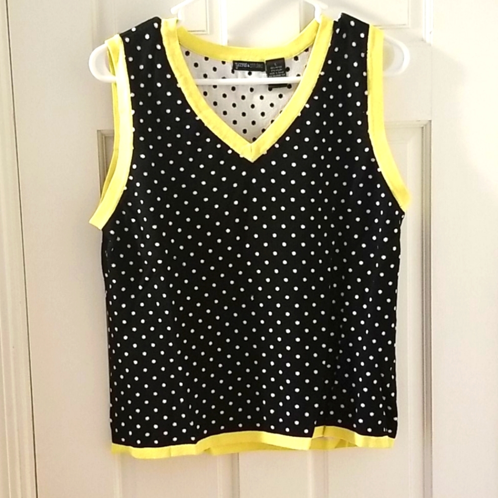 Black white and yellow polka dot stretchy sweater